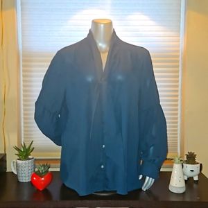 EUC LOFT Sheer Teal Green Tie Front Button Down Blouse - Size XL